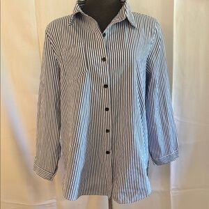 Blue and White Striped Women's Top XL
